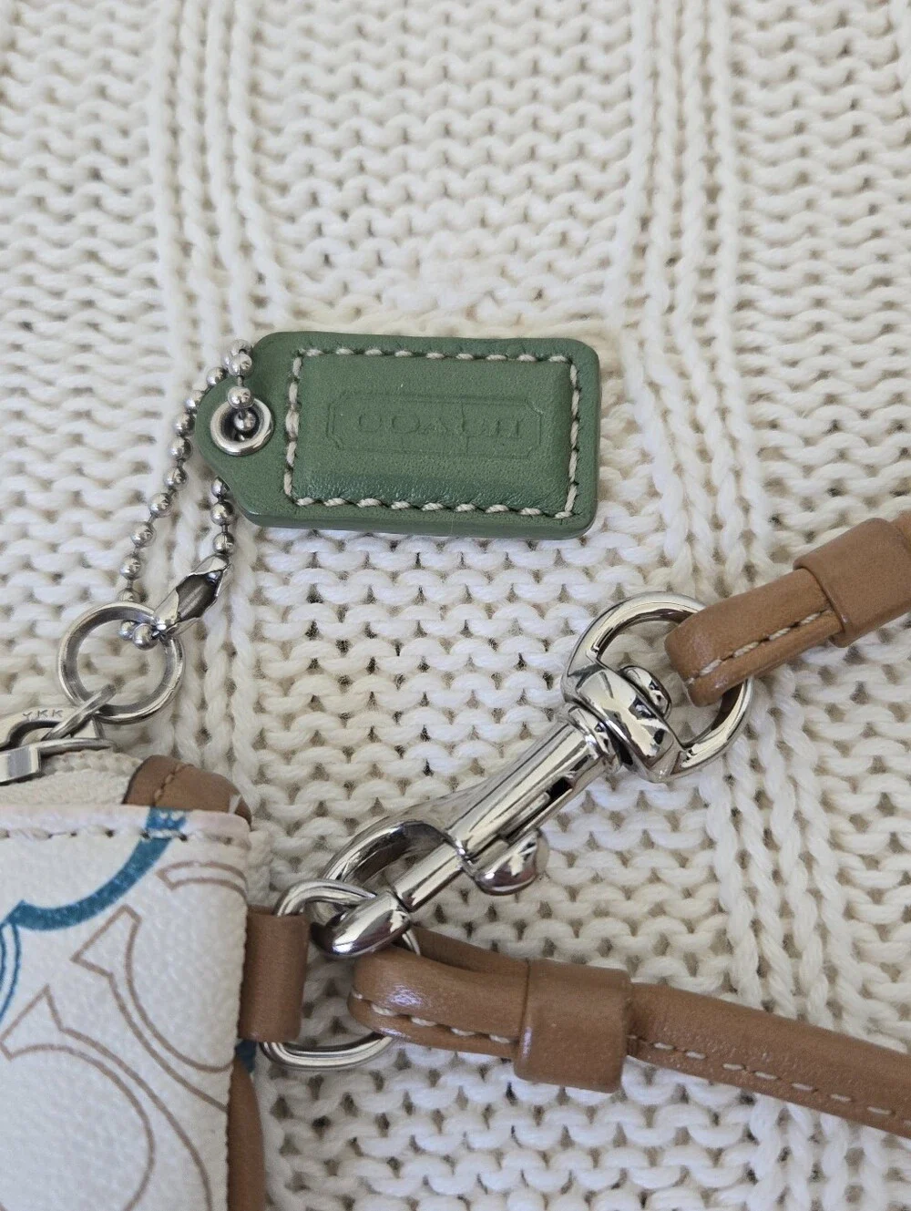 Coach Chelsea Heritage Stripe Cream Multicolor Logo Wristlet Green & Blue Stripe